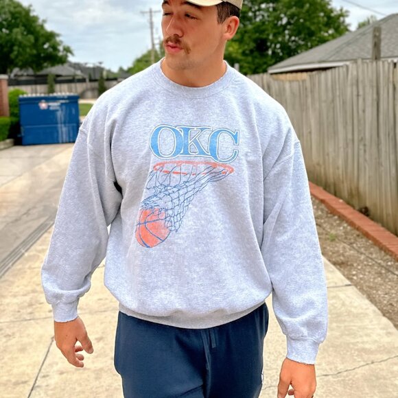 OKC Basketball Net Thrifted Sweatshirt - Picture 1 of 3